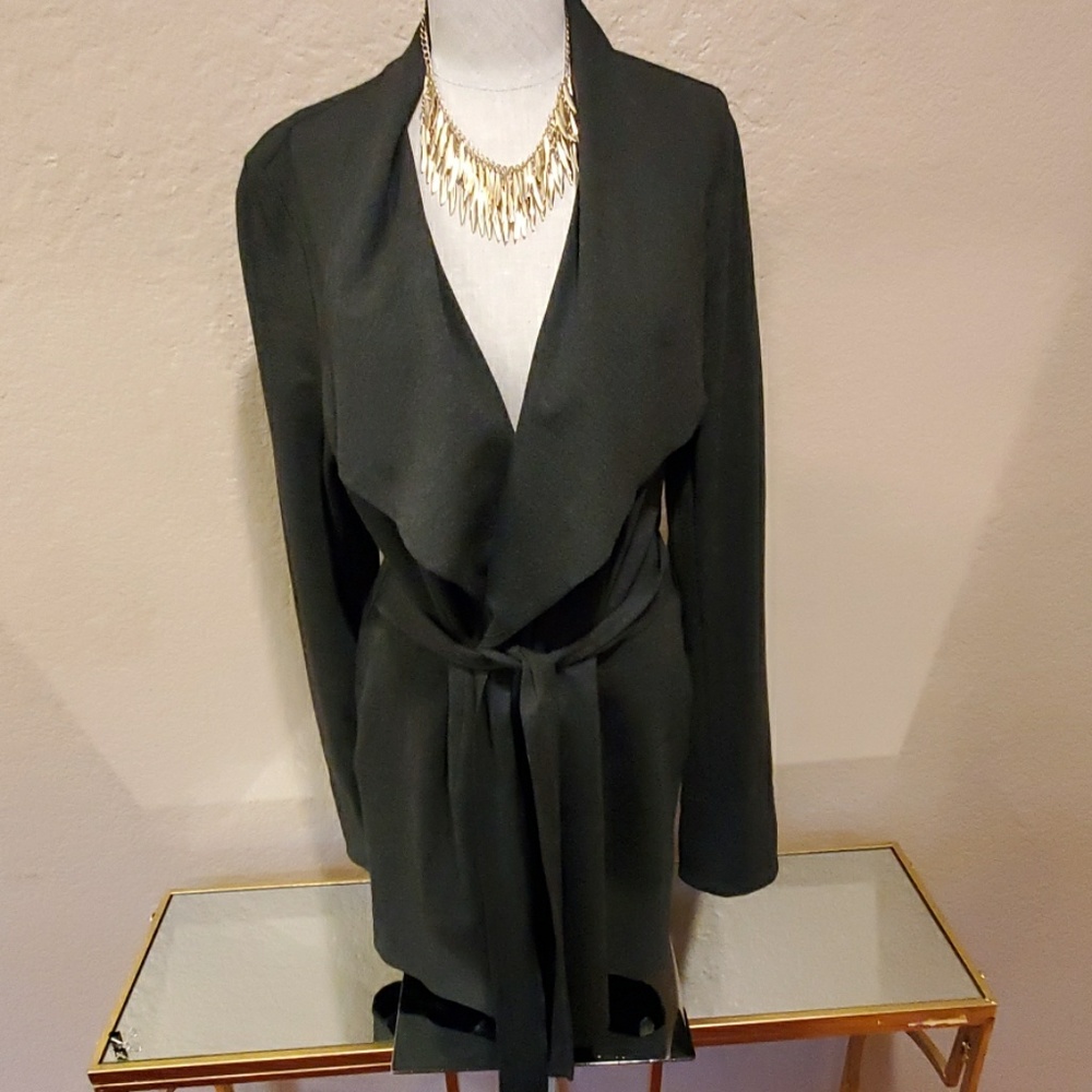 Classic charcoal gray CABI wrap cardigan